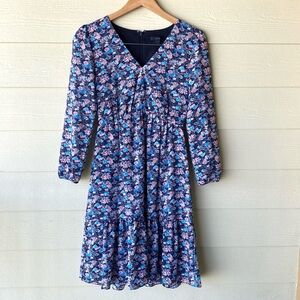 J. Crew Blue Floral Long Sleeve Ruffle Cottagecore Dress Sz 4